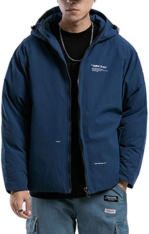 Men's Stylish Thicken Warm Down Jacket Classic Regular Fit Hooded Parka Jacket