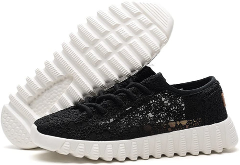 konhill Women's Hollow Out Lace-up Flat Sneakers Lightweight Walking Casual Shoes