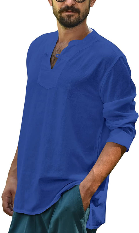 Yasiter Men's V Neck T Shirts Long Sleeve Solid Lightweight Side Seams Breathable Frog Button Henley Shirt