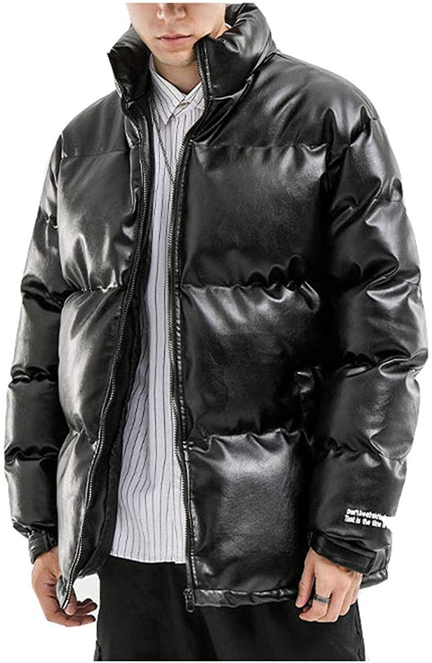 LINGMIN Men's Casual Stand Collar Padded Jacket Winter Cotton Quilted Thicken Outwear
