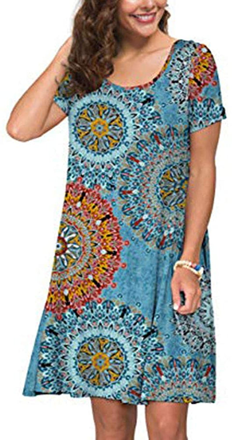 Women's Short Sleeve Swing Dress Sexy Summer Casual T-Shirt Dresses