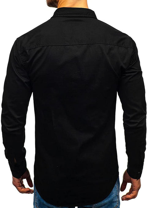 Mens Long Sleeve Snap Shirt - Casual Button Bown Tops Cargo Shirts Solid Work Western Dress Shirt