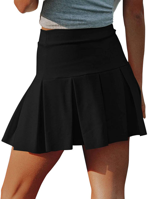 Womens Tennis Skirt Athletic Pleated Skirt Active Skirts with Shorts Golf Running Workout Mini Skirts with Pockets Black Large