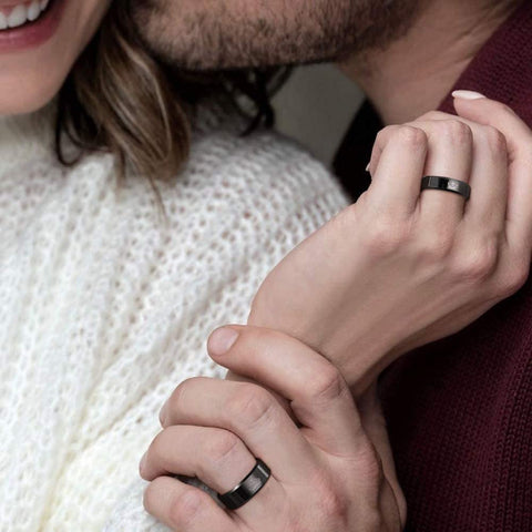 TRUMIUM Her King His Queen Ring Black Tungsten Wedding Bands Width 6mm 8mm Size 6-13 (Price Seperated)