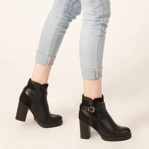 mysoft Womens Ankle Boots Chunky High Heel Zipper Boots