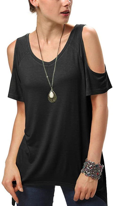 Women's Vogue Shoulder Off Wide Hem Design Top Shirt
