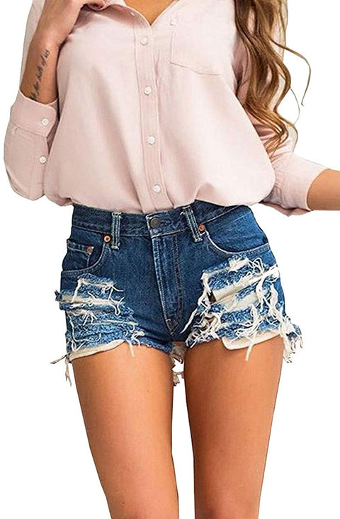 Women's Sexy Zip Back Skinny Summer Frayed Hem Casual Mid Waist Denim Shorts