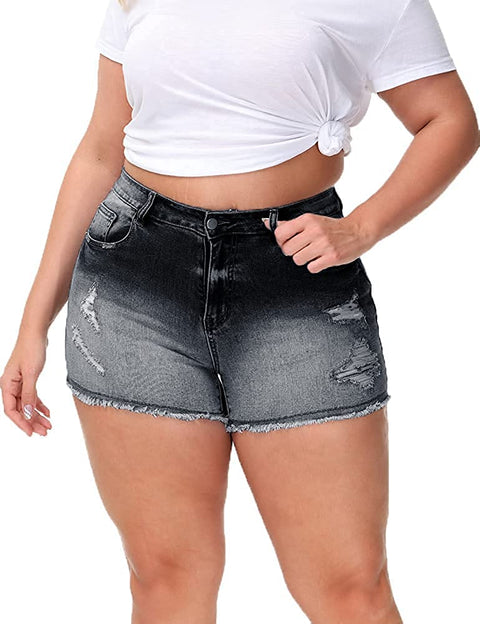 Sexy Plus Size Denim Shorts Women Distressed High Waist Shorts with Pockets Rayal Blue 20 Plus &Black Gray 20 Plus