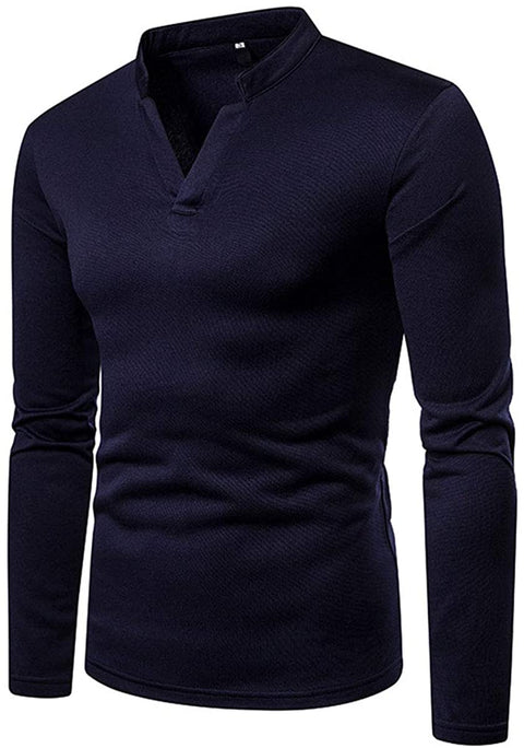 Men's Casual Long Sleeve Henley Shirt Fashio V Neck Fleece Lined Cotton Shirts