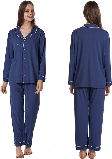 Women Pajamas Set Bamboo Viscose Soft Breathable Nightgown with Long Sleeve