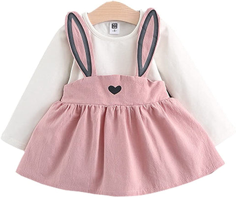 Baby Girls Rabbit Style Long Sleeve Princess Flower Dress (6M, Pink)