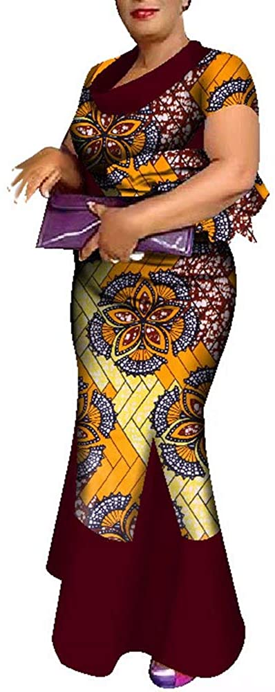 African Matching Dresses Sets Women's 3 Pieces Tops & Skirts & Headwrap Clothing Plus Size