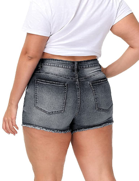 Sexy Plus Size Denim Shorts Women Distressed High Waist Shorts with Pockets Rayal Blue 18 Plus &Black Gray 18 Plus