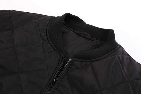 Mens Quilted Bomber Jackets Rib Diamond Lightweight Varsity Jackets Winter Chunky Flight Padded Coat Outwear