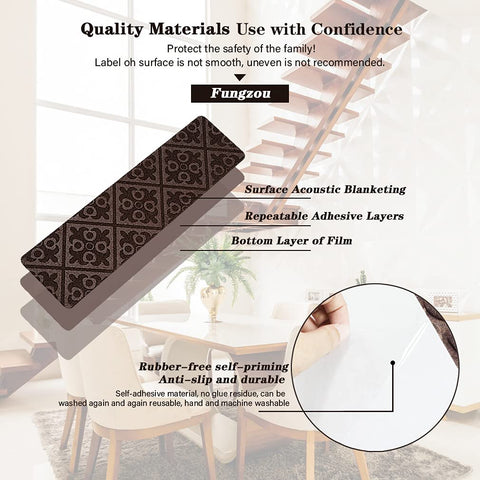 Fungzou Stair Treads Carpet Non-Slip 8”x 30”Indoor Set of 15 Pack, Stair Rugs Runner for Wooden Steps Anti Slip Tape Moving Stair (Brown)