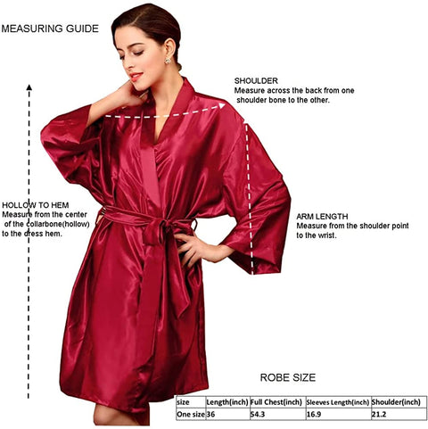 Women’s Satin Robe V-Neck Lace Trim Sexy Kimono Bathrobes Lingerie with Inside Ties-Bridesmaids Nightgown Sleepwear-One Size