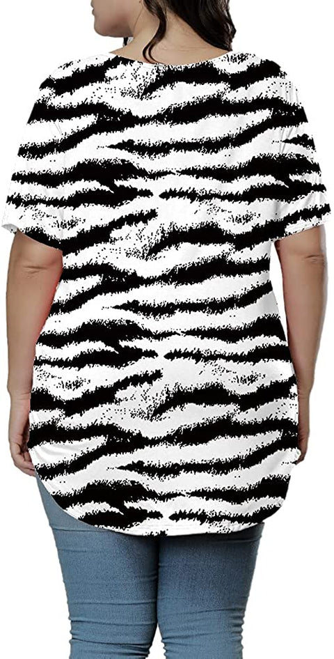 Plus Size Tops for Women Tie Dye Print Casual Scoop Collar T Shirts with Pockets