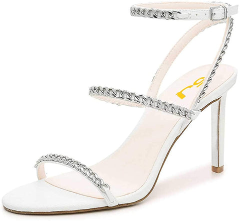 Sexy Bridal Women Chain Strappy Sandals Slim High Heel Ankle Strap Slingback Wedding Dress Shoes Size 4-15 US
