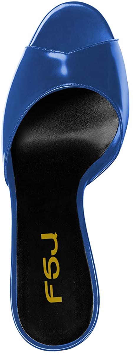 FSJ Women Crystal Mid Heels Clogs Mules Slip On Peep Toe Sandals Casual Slide Summer Slipper Shoes Size 4-15 US