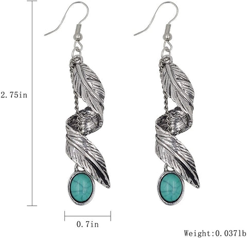 Ginasy Bohemia Spiral Drop Earrings Teardrop Simulated Turquoise Dangle Earrings Fashion Jewelry for Women Girls Valentines Day Gifts