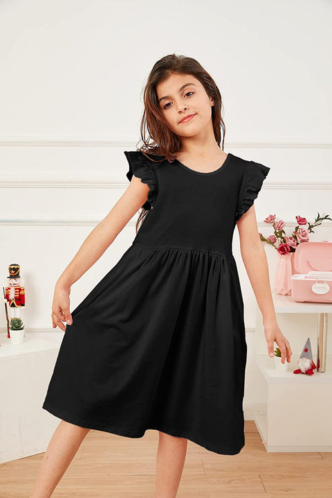 GAMISOTE Girls Flowy Dress Ruffle Cap Sleeve A Line Twirly Skater Summer Midi Dresses with Pocktes 7-14 Years
