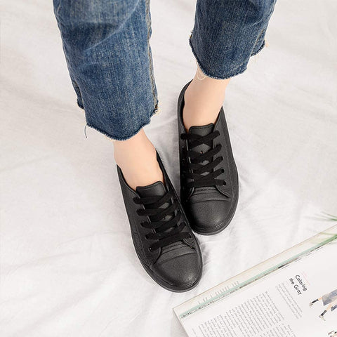 QZHIHE Women Rain Shoes Waterproof PU Sneaker Lace Up Rain Boots Canvas Shoes Csual