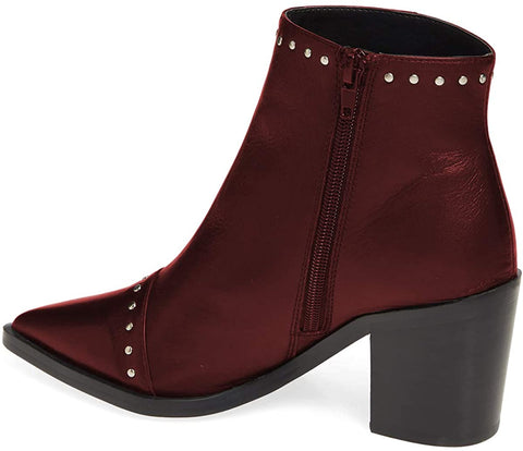 Women Block Low Mid Heels Ankle Boots Pointy Toe Rivets Studs Boots Party Office Shoes with Side Zipper Size 4-15 US