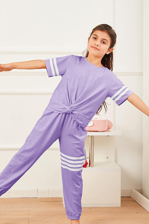 Kids Girls 2 Piece Outfit Sets Striped Crop Tops And Sweatpants Athletic Summer Tracksuit