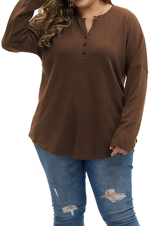 Women Plus Size Tops Lightweight Fall Long Sleeve Knit Sweatshirts Warm Cozy Casual Henley Shirts