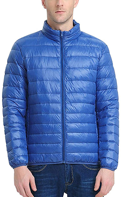 Gate2Light Men's Plus Size Warm Stand Collar Lightweight Down Jacket Packable Winter Puffer Slim Fit Insulated Coat, Blue, Large