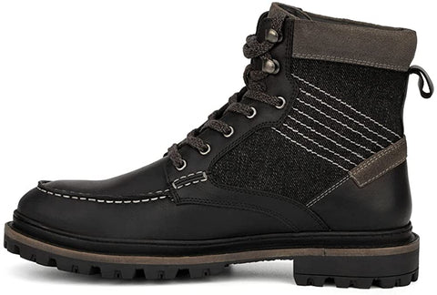 Reserved Footwear New York Vector Men’s Fashion Classic Combat Leather Ankle Mid-Top Motorcycle Boots, Round Toe, Rubber Outsole