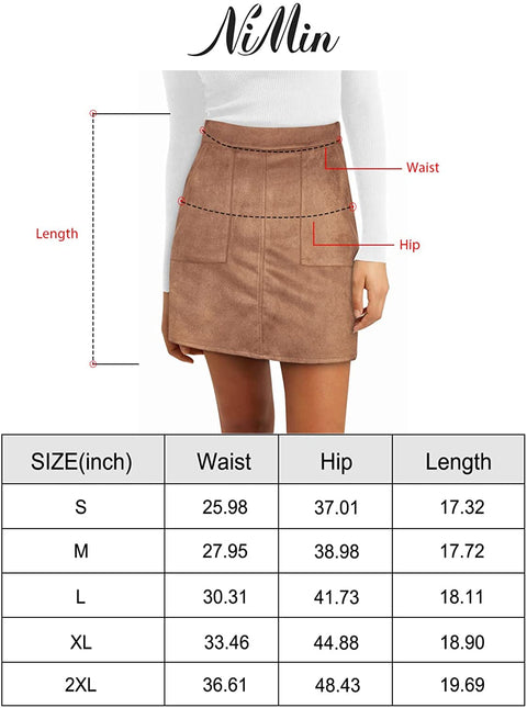 Skirts for Women High Waisted Mini Skirt Faux Suede A Line Skirt with Slant Pocket