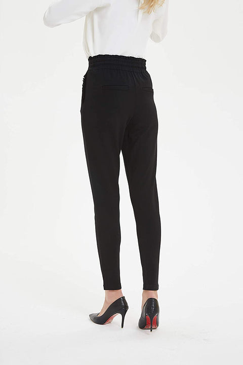 Womens Comfy Stretch Slim Skinny Ponte Pants with Ruffles Details