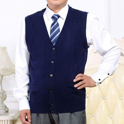 Men's Buttons Down Vests Sweaters- V Neck Casual Slim Fit Wool Sweaters