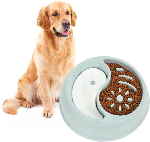 Slow Feeder Dog Bowls, XZQTIVE Newest 2 in 1 Double Dog Bowl for Food and Water, Interactive Bloat Stop Pet Bowl Anti-Gulping Slow Eating Non Slip Non-Toxic Healthy Design