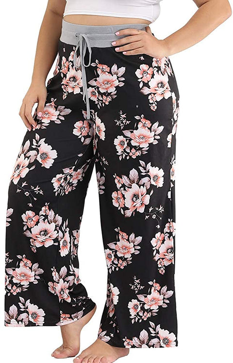 Plus Size Pajama Pants for Women Casual Drawstring Palazzo Sleep Lounge Pants Loose Fit