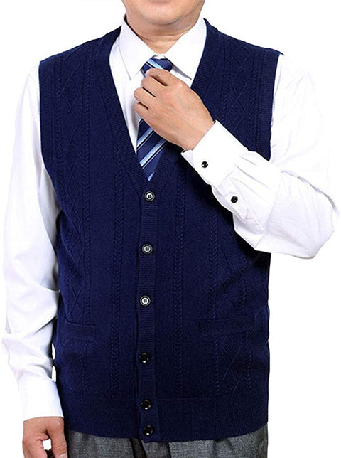 Men's Buttons Down Vests Sweaters- V Neck Casual Slim Fit Wool Sweaters