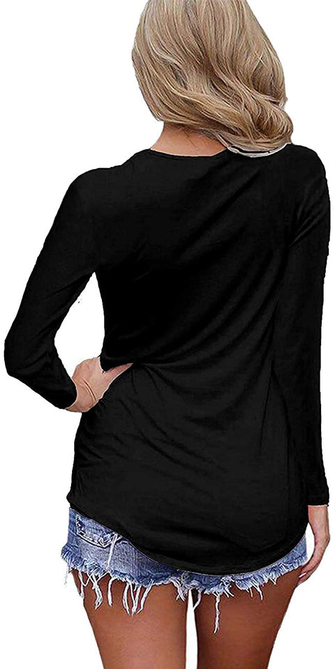 WNEEDU Women's Casual Long Sleeve T-Shirt Criss Cross V-Neck Basic Tees Tops