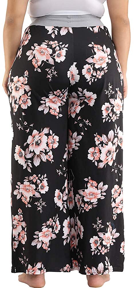Plus Size Pajama Pants for Women Casual Drawstring Palazzo Sleep Lounge Pants Loose Fit