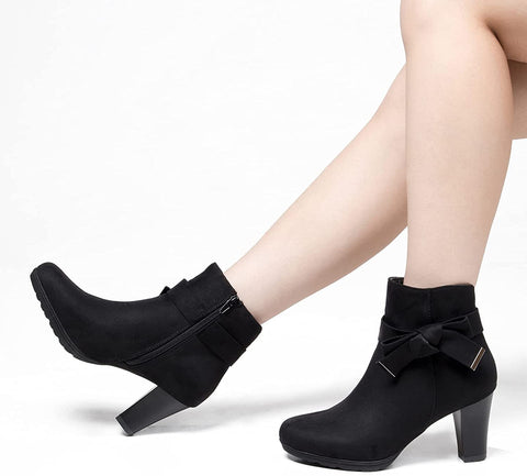 mysoft Women's Booties with Heel, Chunky Stacked Heel Zipper Ankle Boots for Ladies