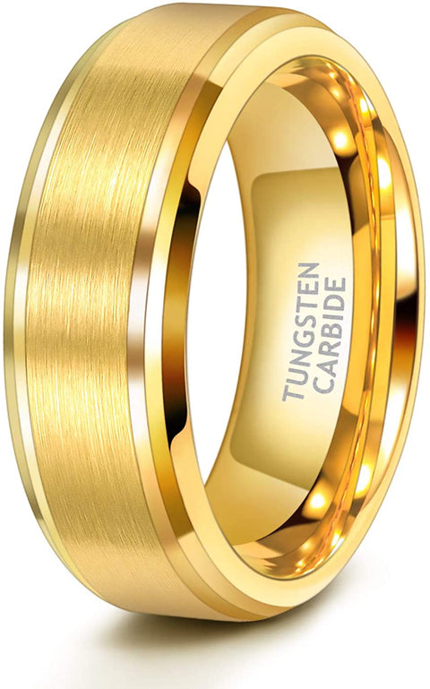 6mm 8mm Mens Womens Gold Tungsten Wedding Ring Band Brush Finish Scratch Resistant Size 5-14 …