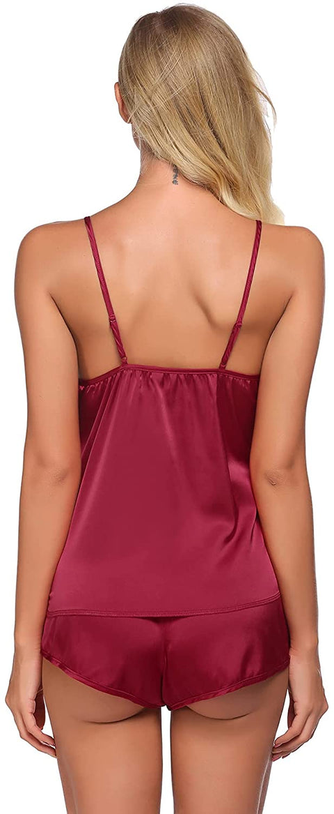 Silk Pajamas Gift Set Women 7pcs Satin Sleepwear Sexy Camisole Shorts Lingerie/Button Down Long Sleeve Pjs