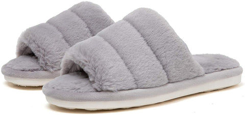 katliu Women's Fluff Slippers with Elastic Strap Fuzzy House Indoor Slippers Cozy Bedroom Slide Slippers New Grey 270