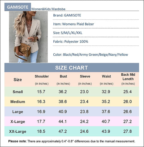 GAMISOTE Womens Casual Blazer Plaid Slim Fit Lapel Work Office Outerwear Jacket Suit