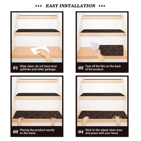 Fungzou Stair Treads Carpet Non-Slip 8”x 30”Indoor Set of 15 Pack, Stair Rugs Runner for Wooden Steps Anti Slip Tape Moving Stair (Brown)