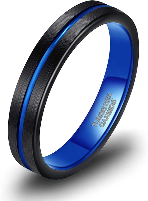 TRUMIUM 4mm Tungsten Ring Wedding Bands for Men Women Thin Groove Two Tone Engagement Ring Size 5-12