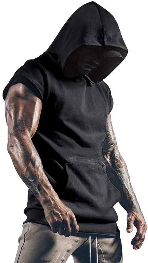 iWoo Mens Fashion Muscle T Shirts Hooded Workout Shirts with Pocket