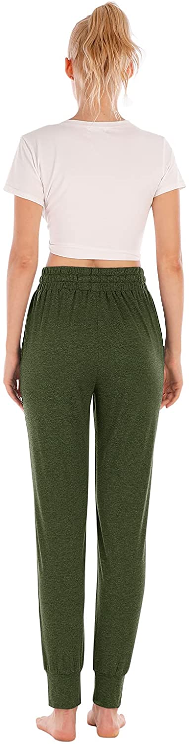 Yoga Pants with Pockets for Women Drawstring High Waisted Pants Loose Workout Joggers Pants Army Green Small
