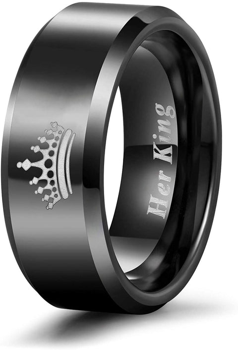 TRUMIUM Her King His Queen Ring Black Tungsten Wedding Bands Width 6mm 8mm Size 6-13 (Price Seperated)