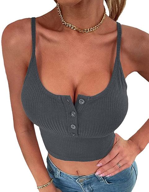 Women's Tank Scoop Neck Henley Adjustable Tank Tops Sleeveless Button Down Shirts